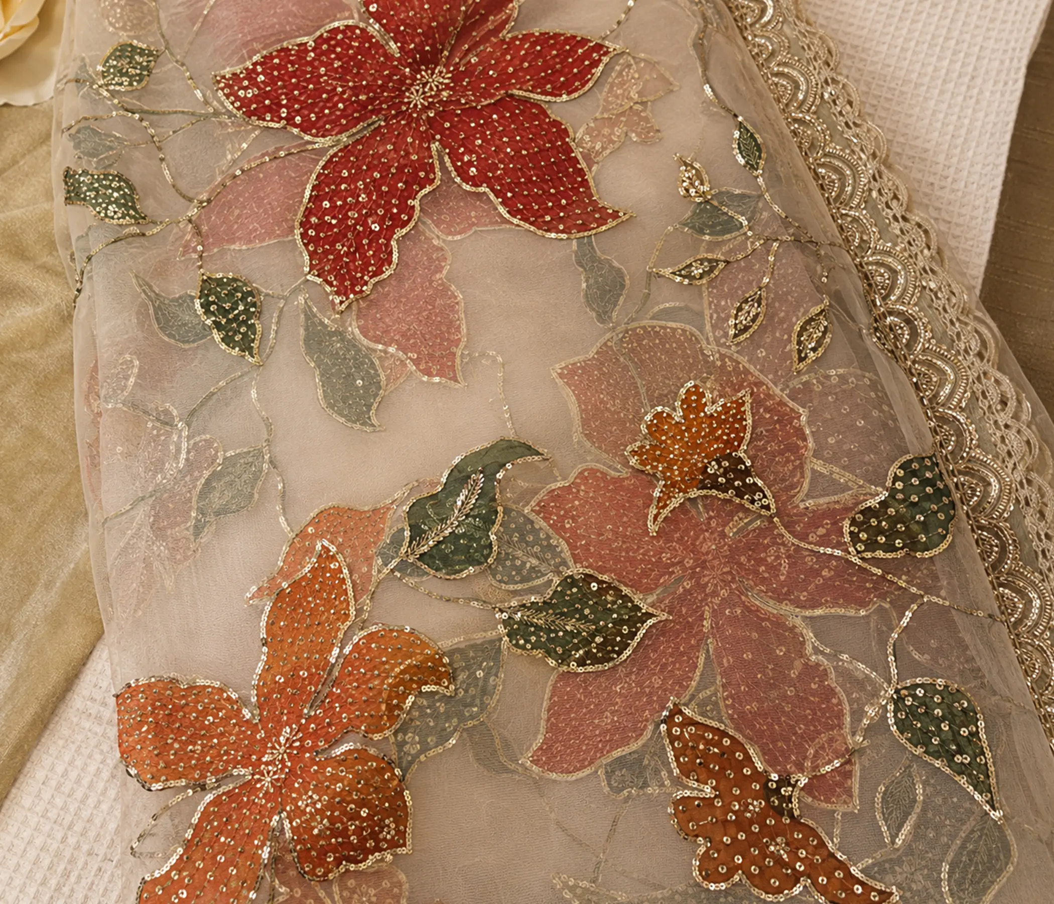 Embellished Hand painted pure organza dupatta